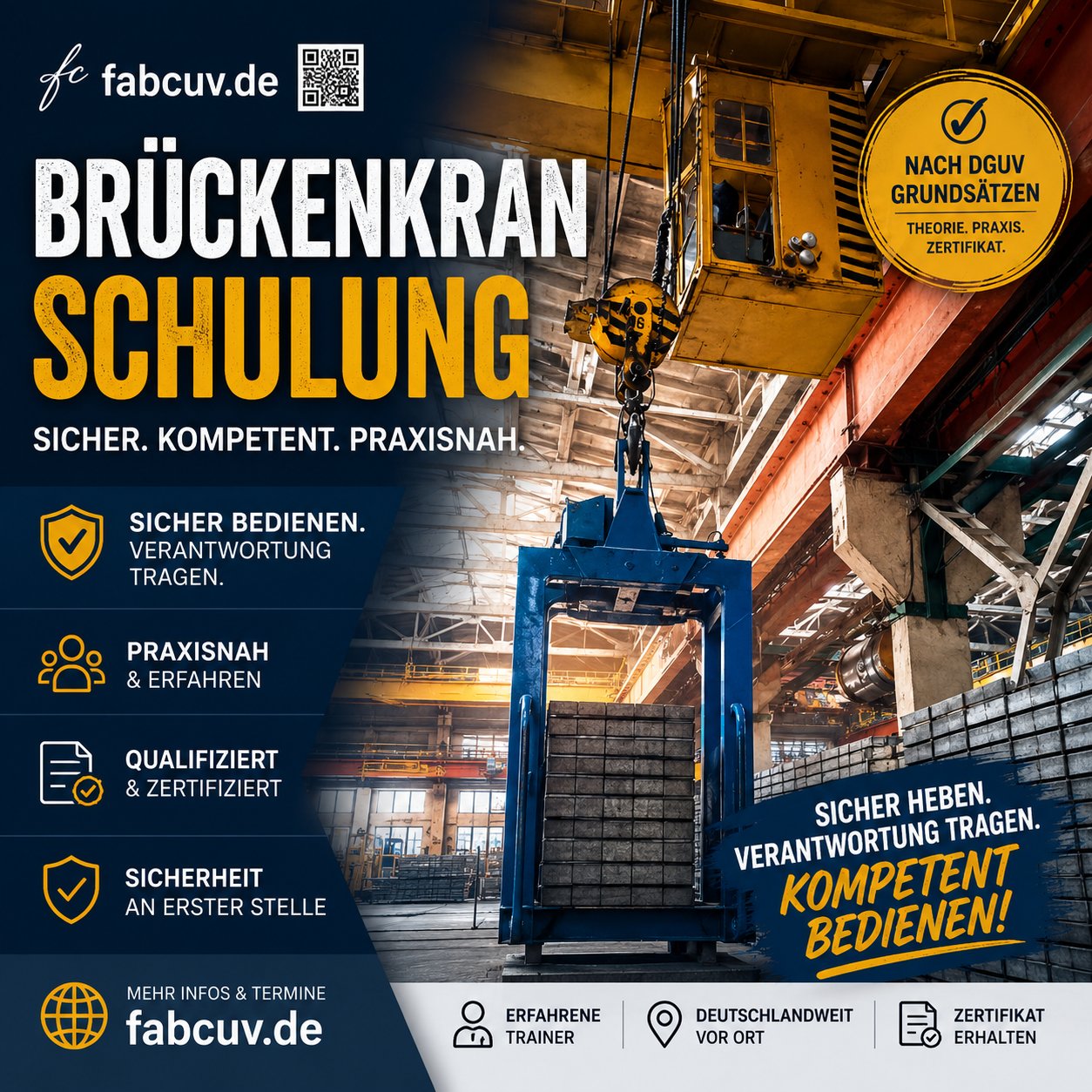 Brückenkran und Hallenkran Schulung nach DGUV Grundsatz 309-003 – Kranführerausweis – Bedienerschulung fabcuv.de