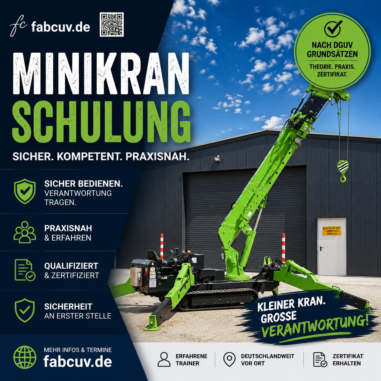Minikran Schulung nach DGUV Grundsatz 309-003 – Miniraupenkran und Spiderkran sicher bedienen – fabcuv.de